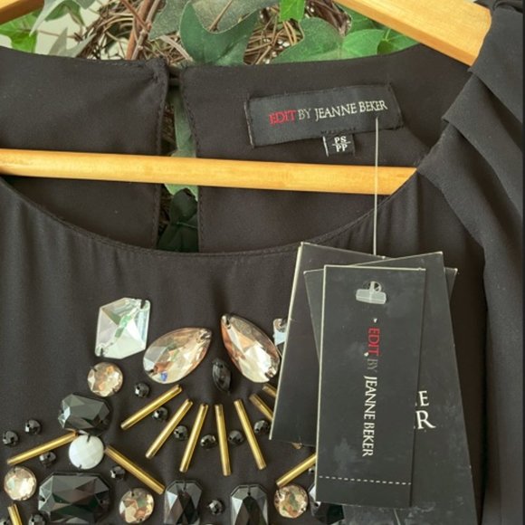 Jeanne Beker Black Chiffon Blouse with Embellishment - Picture 3 of 3